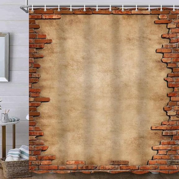 Brick Wall Shower Curtain Vintage Red Brick Wall Rustic Design Rustic Country Farmhouse Geometric Brick Wall Bathroom Shower Curtain Set with Hooks-72"W x 96"L (Pack of 1)