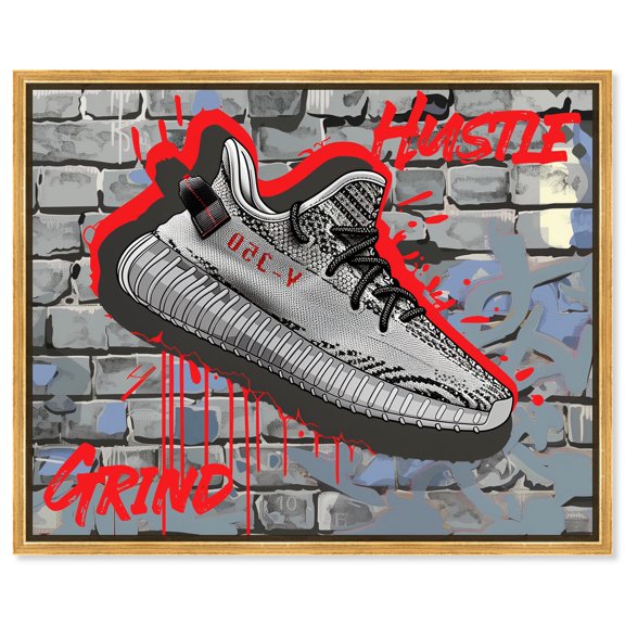 Brick Wall Sneaker Grind Canvas Urban Sneaker Art by Art Remedy, Gold Frame, 45" x 36"