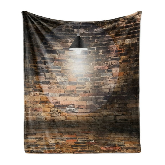 Brick Wall Soft Flannel Fleece Blanket, Dark Cracked Bricks and Ceiling Urban Lifestyle Building Modern City Theme Image, Cozy Plush for Indoor and Outdoor Use, 50" x 70", Black Red, by Ambesonne