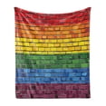 thumbnail image 1 of Brick Wall Soft Flannel Fleece Throw Blanket, Flag of Gay Pride Movement Painted on Brick Wall Rainbow Colored Illustration, Cozy Plush for Indoor and Outdoor Use, 60" x 80", Multicolor, by Ambesonne, 1 of 5