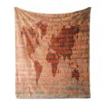 thumbnail image 1 of Brick Wall Soft Flannel Fleece Throw Blanket, Brick Wall with World Atlas Map Reflection Pattern Contemporary Educational, Cozy Plush for Indoor and Outdoor Use, 60" x 80", Orange, by Ambesonne, 1 of 5