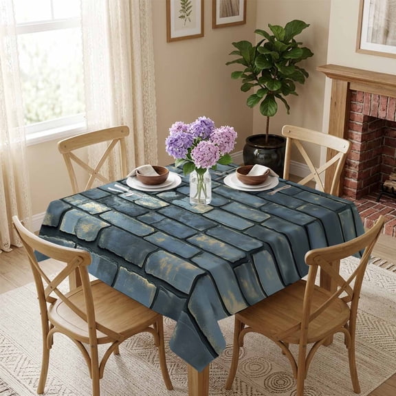 Brick Wall Square Tablecloth 54x54 Inch Vintage Theme Stone Brick Waterproof Polyester Tablecloth for Dining Table, Washable Table Cover for Kitchen Dining Room Wedding Decoration,Stain Resistant