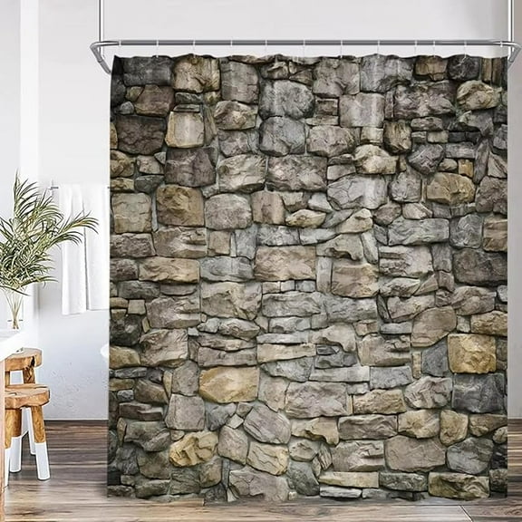 Brick Wall Vintage Shower Curtain Stone Wall Retro Western Bathroom Decorations Polyester Bathroom Curtains With Hooks 36"W x 72"L
