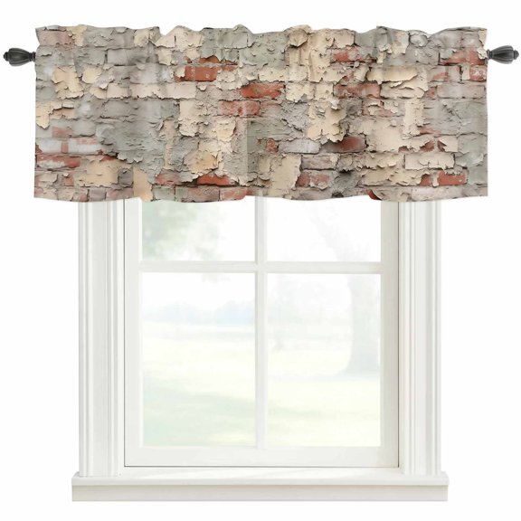 Brick Wall Window Valance Curtain Retro Style Rod Pocket Short Curtain for Living Room, Bedroom & Kitchen Window Decor 42x12in