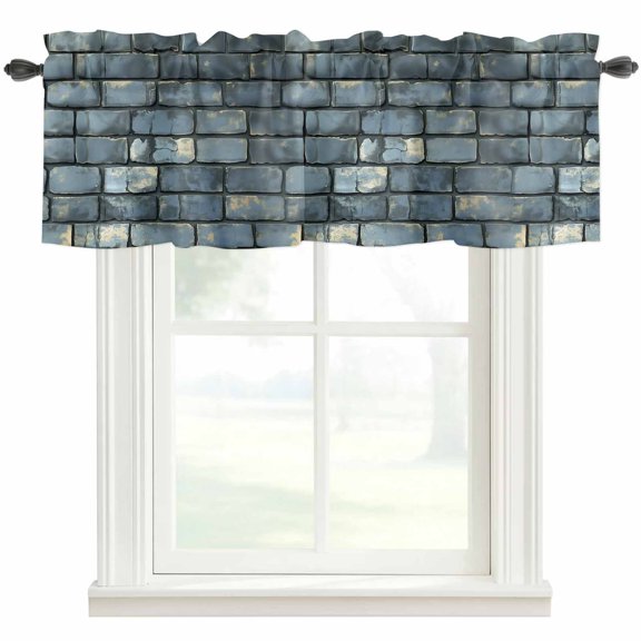 Brick Wall Window Valance Curtain Vintage Theme Stone Brick Rod Pocket Short Curtain for Living Room, Bedroom & Kitchen Window Decor 42x12in