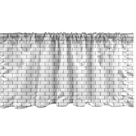 Brick Window Valance, Monotone Interpretation of Street Wall Setting Continuing Horizontally, Curtain Valance for Kitchen Bedroom Decor with Rod Pocket, 54" X 12", Dimgray and White, by Ambesonne