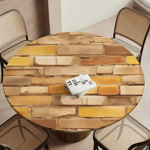 Brick in The Wall Round Table Cover Kitchen Printed Waterproof Tablecloth Elastic Edged Tablecloth Fits Party Wedding Indoor Outdoor Tables
