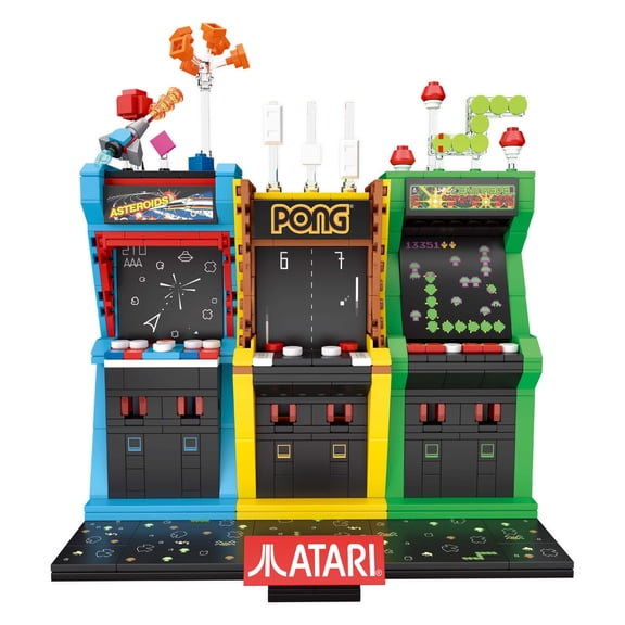 Brickcraft Atari Arcade Classics Building Kit (617-Piece Set), 3 Cabinets with Asteroids Pong Centipede, 9 Collectible Tokens Included, Ages 8+ - 72776
