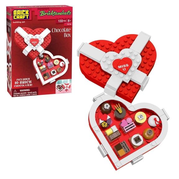 Brickcraft Bricktanicals Box of Chocolates Building Kit (133-Piece Set), Valentines Gift, Heart Chocolate Box, Collectible Display Toy for Ages 8+