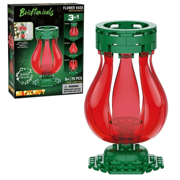 Brickcraft Bricktanicals Holiday Vase 3in1 Brick Building Kit (70-Piece Set), DIY Building Set, Christmas Dcor, Seasonal Gift Idea for Flower Lovers