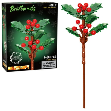 Brickcraft Bricktanicals Holly Brick Building Kit (81-Plastic Piece Set), DIY Building Kit, Christmas Décor, Holiday Gift Idea for Flower Lovers