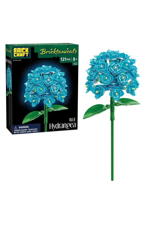 Bricktanicals Hydrangea Building Kit (121- Plastic Piece Set), Artificial Flower Craft, Gift for Him and Her