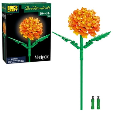 Brickcraft Bricktanicals Marigold Brick Building Set (99- Plastic Piece Set), Artificial Flower Decoration Craft Kit, Gift for Him and Her