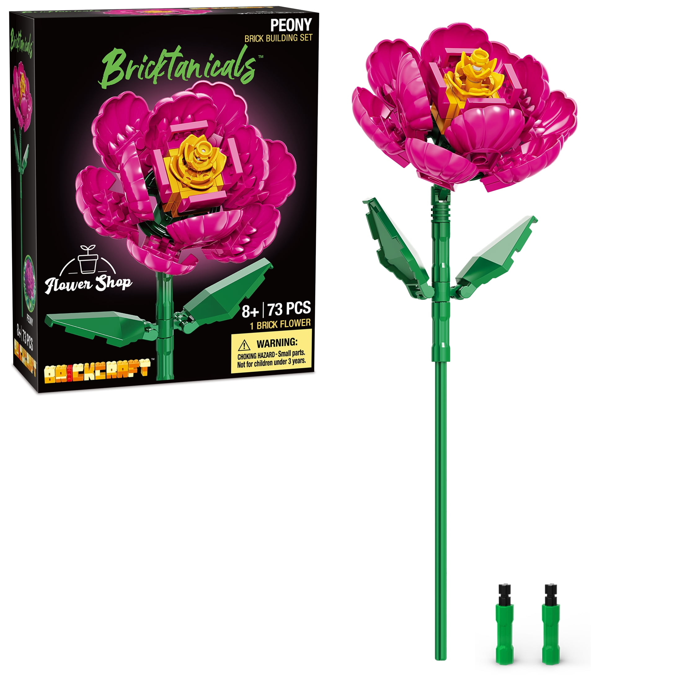 Brickcraft Bricktanicals Peony Building Kit (73-Plastic Piece Set), Artificial Flower Craft, DIY Building Kit, Spring Decor, Gift for Him & Her