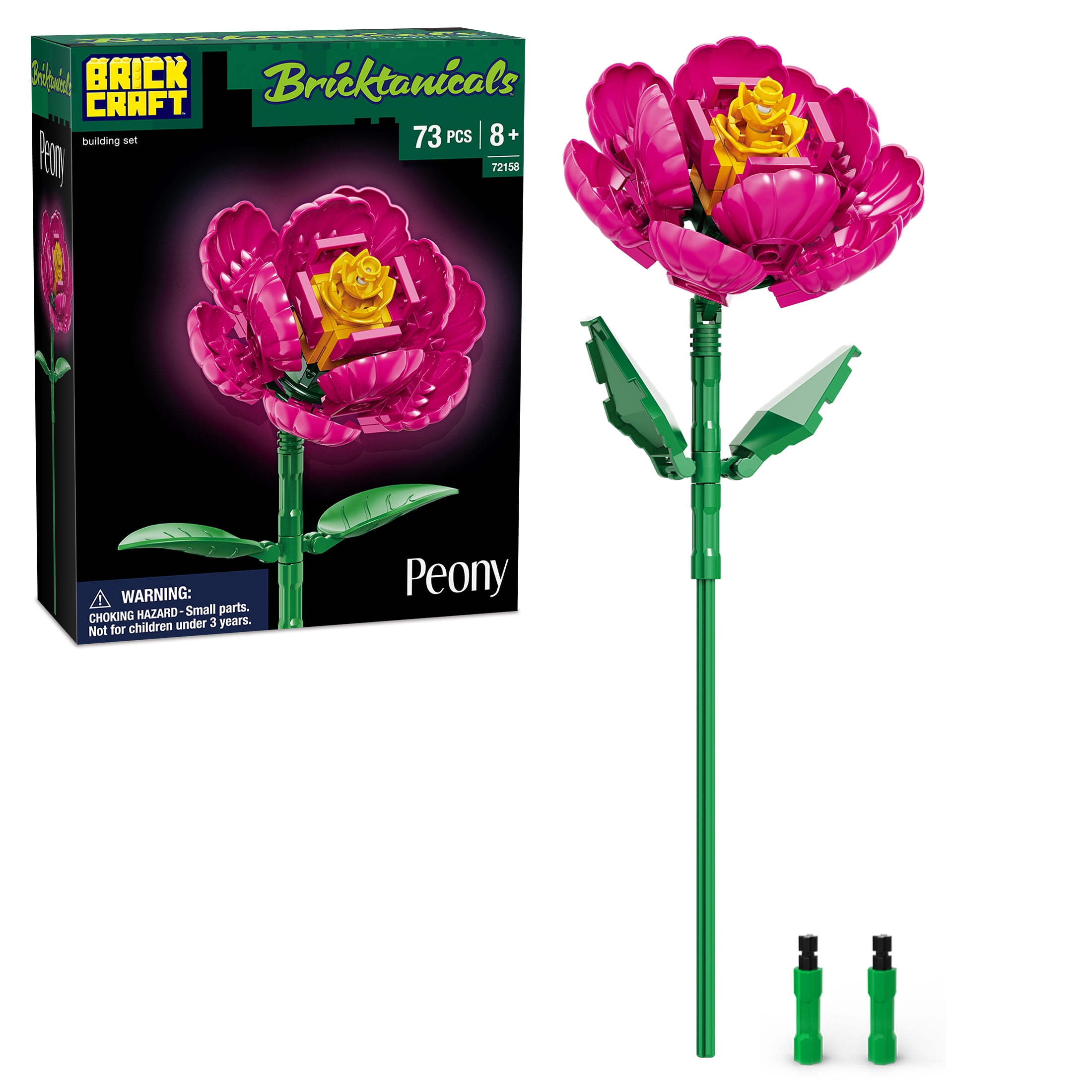 Brickcraft Bricktanicals Peony Building Kit (73- Plastic Piece Set), Artificial Flower Craft, DIY Building Kit, Spring Decor, Gift for Him & Her