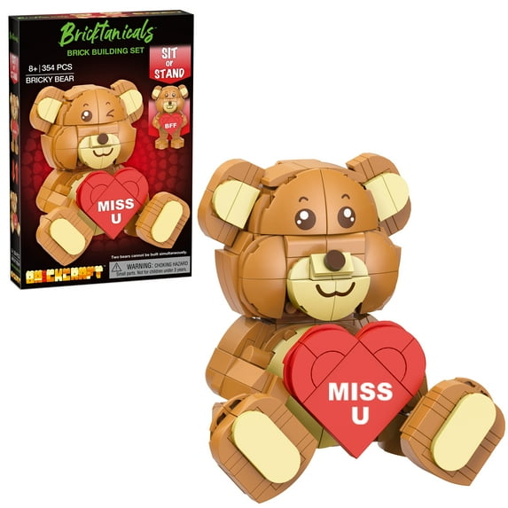 Brickcraft Bricky Bear& Brick Building Kit (354-Plastic Piece Set), Seasonal Gift, Holiday Gift for New Years, Teddy Bear, Cute Anniversary Toy for Couples, Safe for Ages 8+