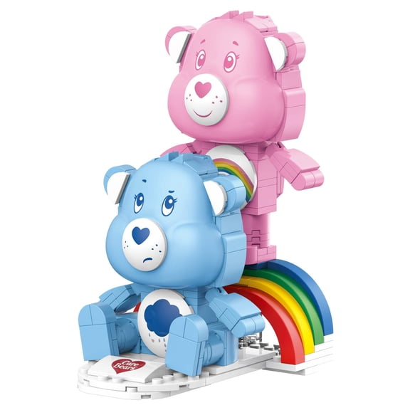 Brickcraft Care Bears Cheer Bear & Grumpy Bear Brick Building Kit (336 Pieces), Two Cute Teddy Bears on Rainbow & Cloud Stand, Fun For Adults and Kids, Home Decor Piece, Gift for Special Someone