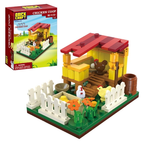 Brickcraft Farm Series Chicken Coop Building Kit (95-Piece Set), Snap-Together Farm Animal Collectible, Molded Chicken Figures, Gift for Animal Lovers, Ages 8+ - 72656