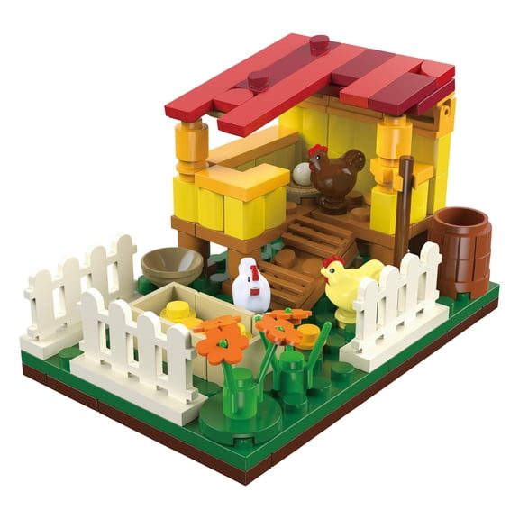 Brickcraft Farm Series Chicken Coop Building Kit (95-Piece Set), Snap-Together Farm Animal Collectible, Molded Chicken Figures, Gift for Animal Lovers, Ages 8+ - 72656