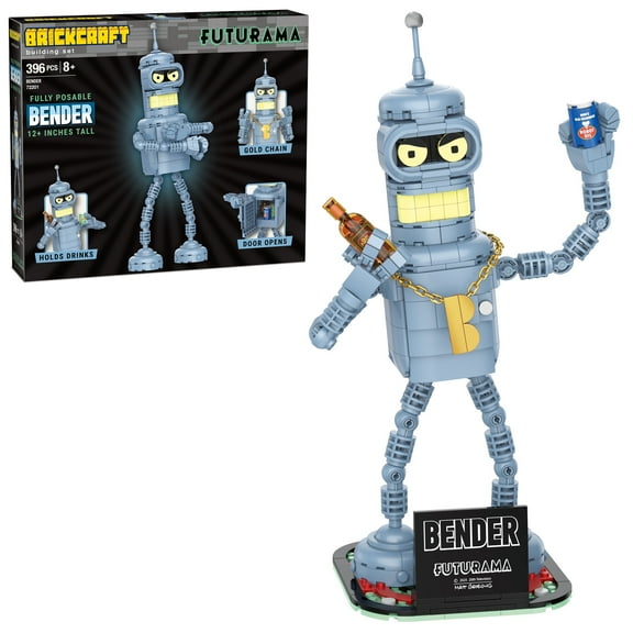 Brickcraft Futurama Bender Brick Building Kit (396- Plastic Piece Set), Sci-Fi Collectible Display Figure, Toy Brick Set Model for Adults, Teens