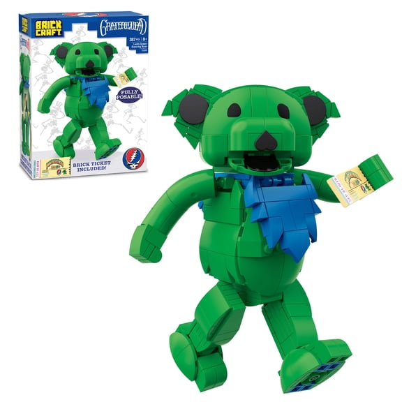 Brickcraft Grateful Dead Leafy Green Dancing Bear Building Kit (387-Piece Set), Posable Figure with Hidden Compartment, Licensed Music Collectible, Dead Head Gift, Ages 8+ - 72329