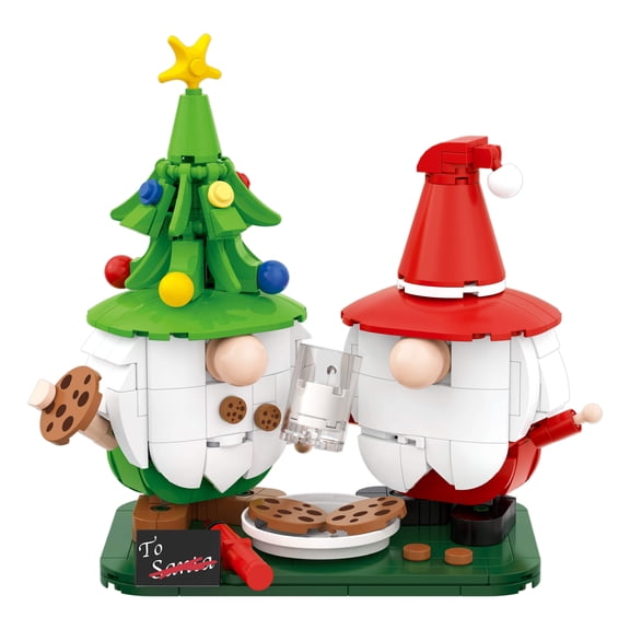 Brickcraft Holiday Gnomes Building Kit (385-Piece Set), Two-Gnome Christmas Cookie Scene, Santa Cookies and Milk Display Model, Gift for Holiday Decorators Ages 8+ - 72841