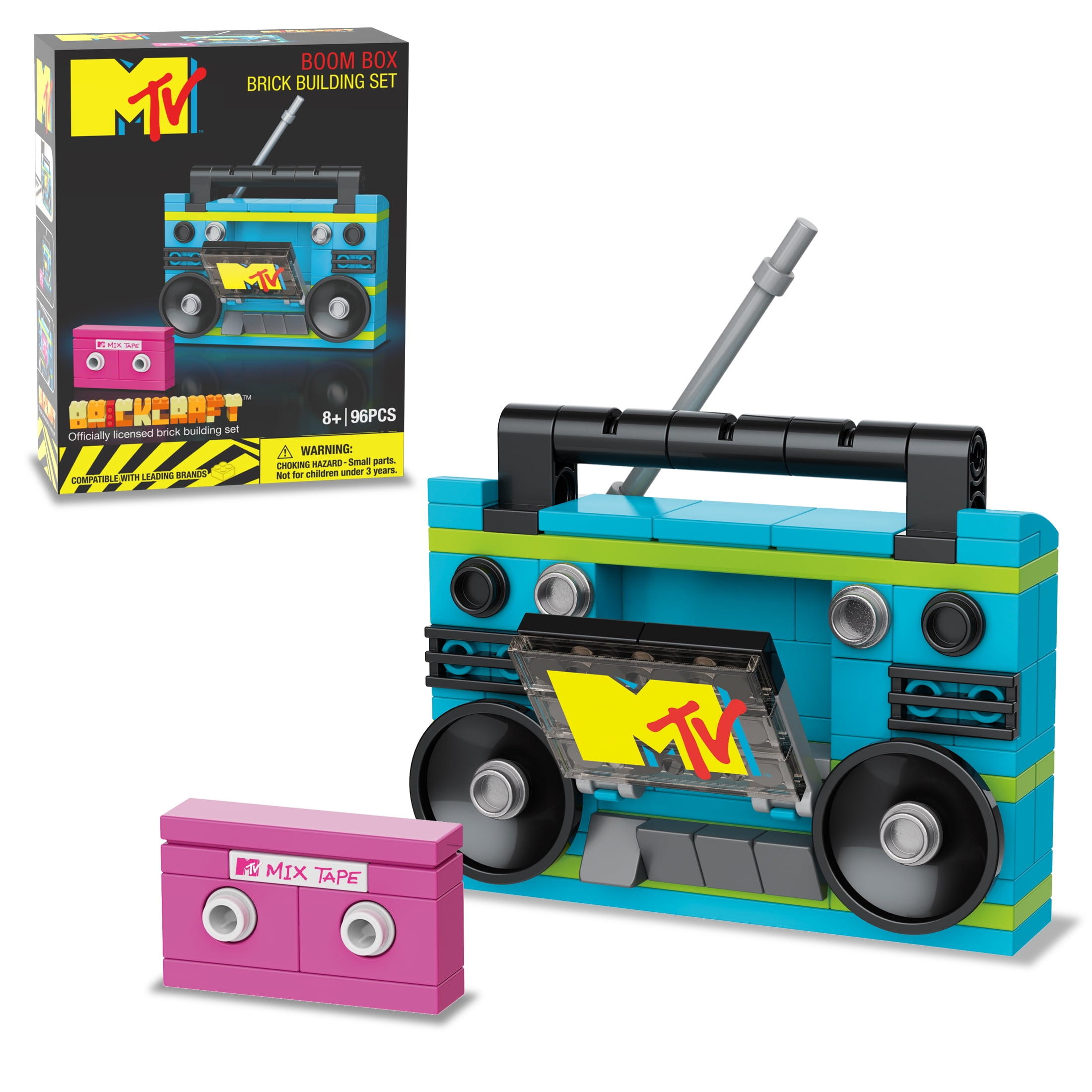 Brickcraft MTV Retro Builds: Blue Boom Box Brick Building Kit (96-Piece Set), Nostalgic Home Dcor Display, Creative Building Toy, Unique Collectible Gift Idea for Men or Women