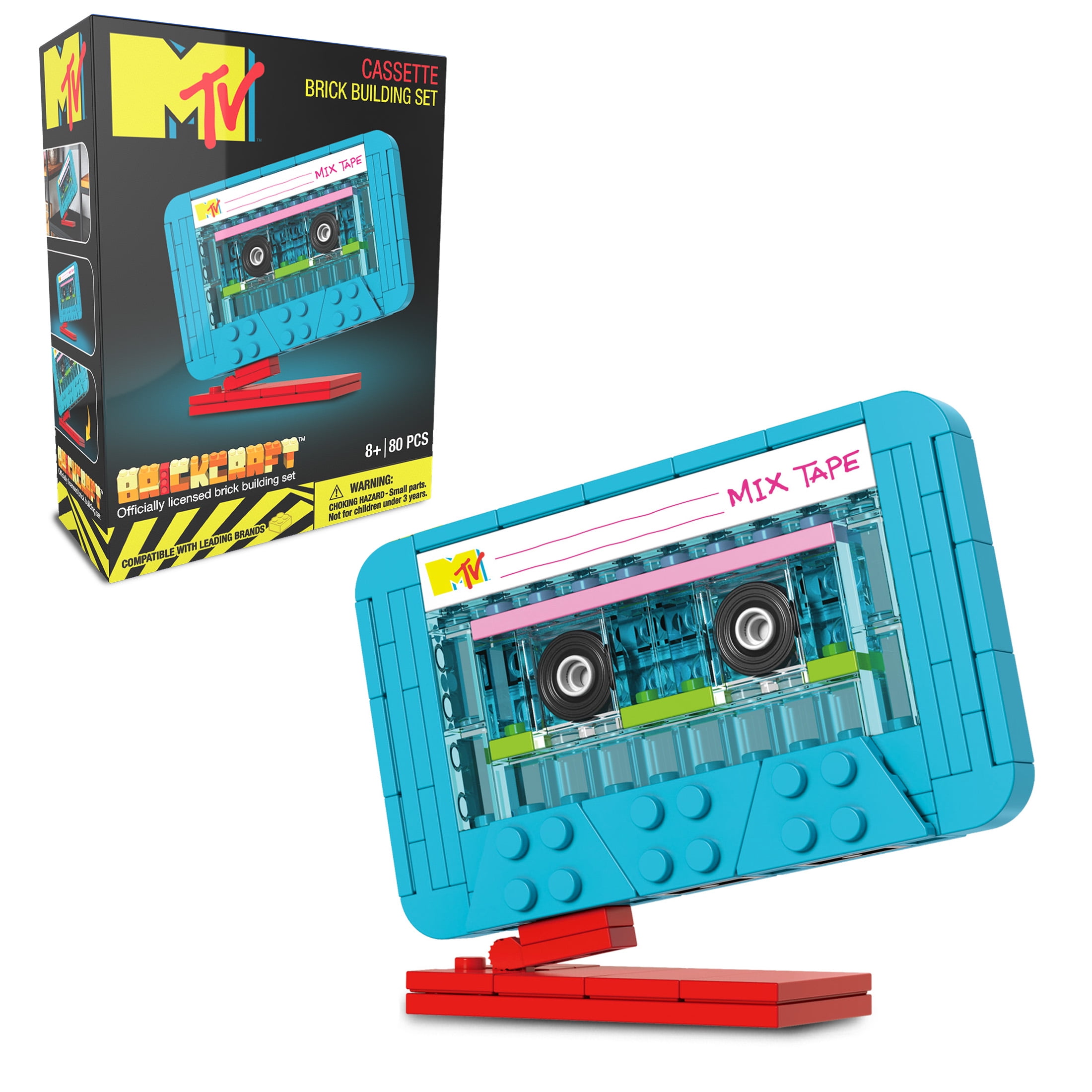 Brickcraft MTV Retro Builds Cassette Brick Building Kit (80Piece Set), Nostalgic Home Décor