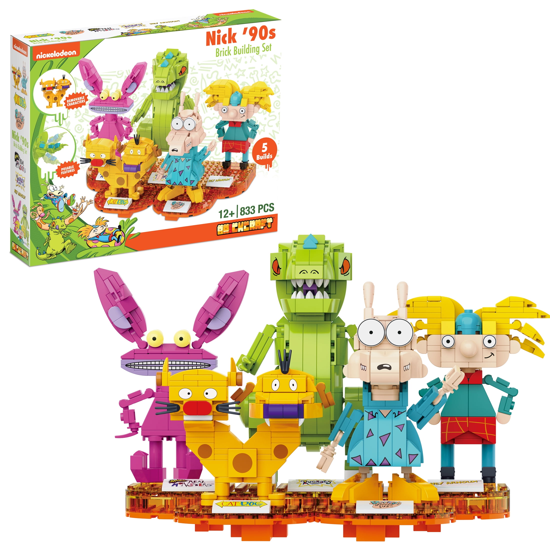 Brickcraft Nick 90s Building Kit (833- Plastic Piece Set), Nickelodeon Collectible, Nostalgic Pop Culture Display Item, Toy Gift Idea for Boys and Girls Ages 12 Years Old and up