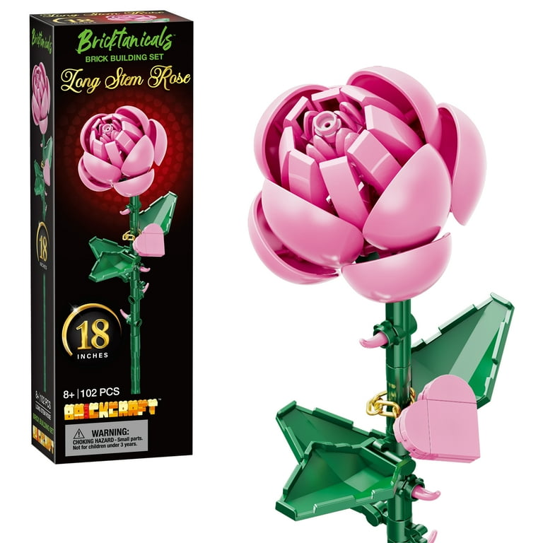 Brickcraft Pink Long Stem Rose Brick Building Kit (102-Plastic