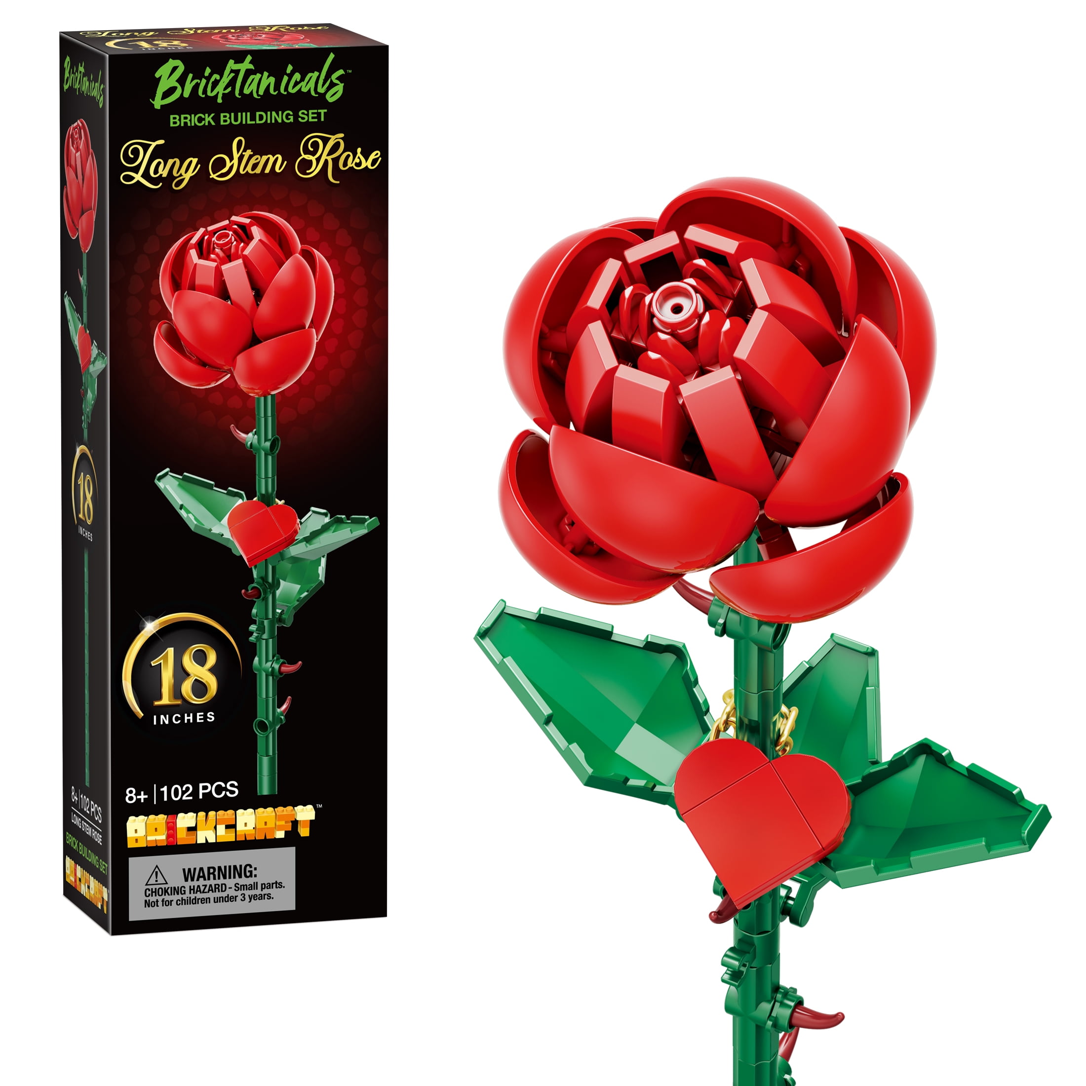 Brickcraft Red Long Stem Rose Brick Building Kit (102-Plastic