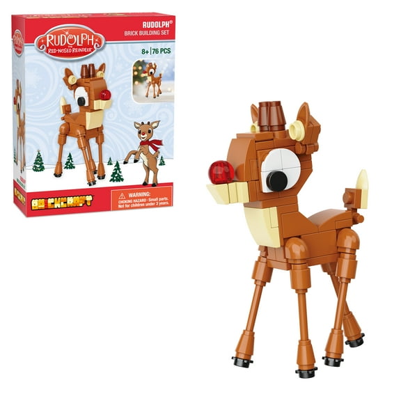 Brickcraft Rudolph Brick Building Kit (76-Plastic Piece Set), Christmas Figure Dcor, Holiday Gift Idea for Children, Adults, Friends and Family