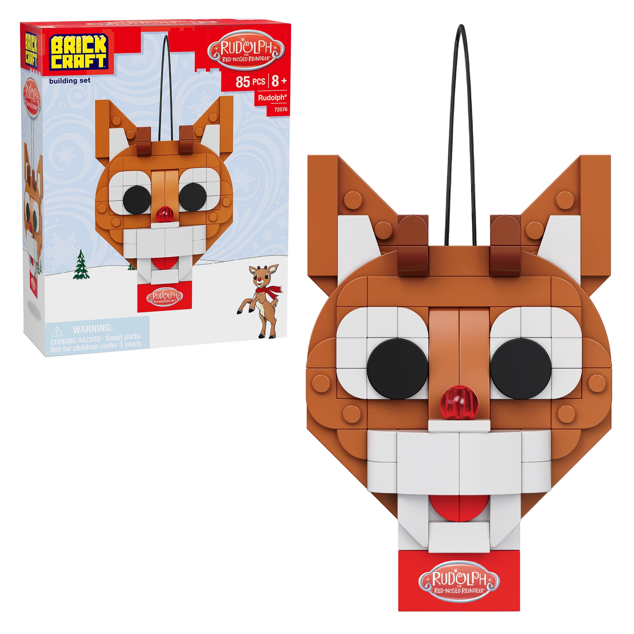 Brickcraft Rudolph Ornament Brick Building Kit (85-Plastic Piece Set), Hanging Christmas Dcor, Holiday Gift Idea for Children, Adults,& Friends and Family