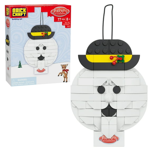 Brickcraft Rudolph Sam the Snowman Ornament Brick Building Kit (77-Plastic Piece Set), Hanging Christmas Dcor, Holiday Gift Idea for Children, Adults, Friends and Family