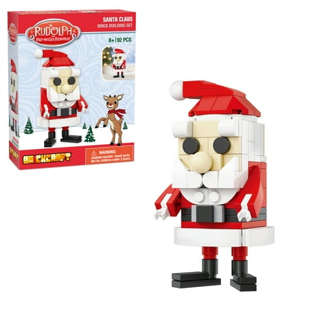 Brickcraft Rudolph Santa Claus Brick Building Kit (92-Plastic Piece Set), Festive Figure Christmas Décor, Holiday Gift Idea for Children, Adults,& Friends and Family