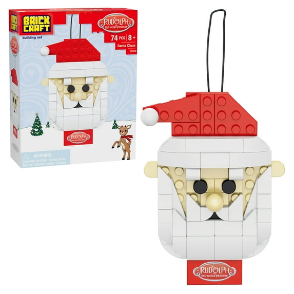 Brickcraft Rudolph Santa Claus Ornament Brick Building Kit (74-Plastic Piece Set), Hanging Christmas Décor, Holiday Gift Idea for Children, Adults, Friends and Family 