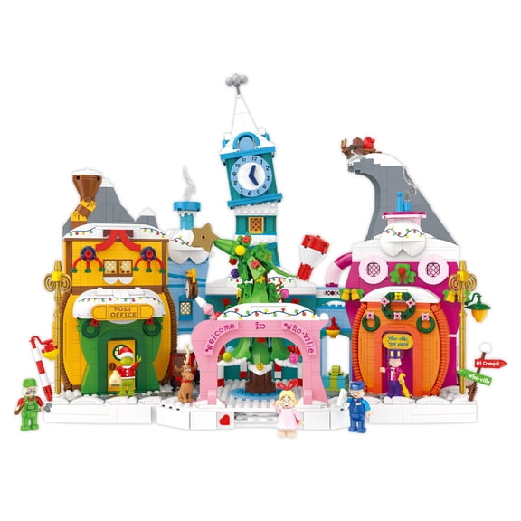 Brickcraft The Grinch Who-ville Town Building Kit (2352-Piece Set), Dr. Seuss Christmas Village Collectible, Six Buildable Figures, Holiday Gift for Grinch Fans, Ages 8+ - 72825