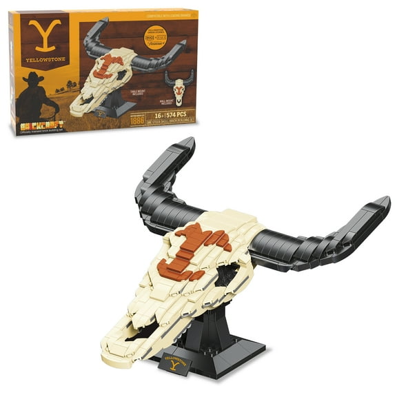 Brickcraft Yellowstone Steer Skull Building Kit (574-Plastic Piece Set), Rustic Ranch Dcor Display, Cow Skull Model Creative Building Set