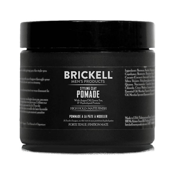 Brickell Men's Hair Styling Clay Pomade, Strong Hold & Matte Finish, Natural & Organic Ingredients, 2 oz, Scented