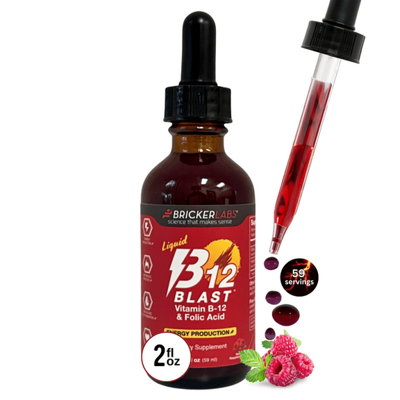 B-12 Blast Vitamin B12 & Folic Acid High Potency Sublingual Liquid B12 for Energy, 2oz