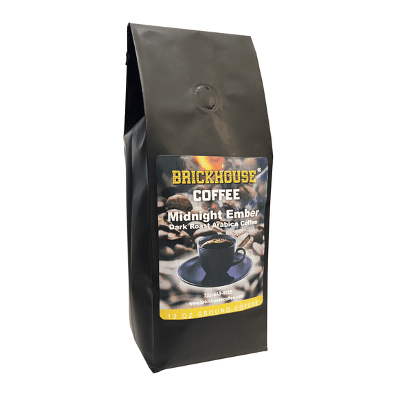 Brickhouse Coffee Midnight Ember Dark Roast, 100% Arabica Ground Coffee, Bold & Smoky Flavor, 12oz Bag