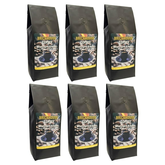 Brickhouse Coffee Midnight Ember Dark Roast, 100% Arabica Ground Coffee, Bold & Smoky Flavor, 6 x 12oz Bags