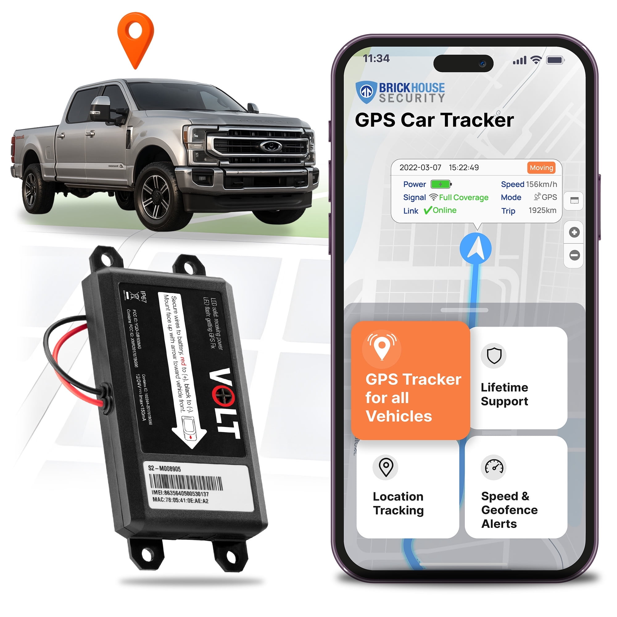 Brickhouse GPS Tracker for Vehicles - Livewire Volt 4G LTE Wired Car Tracker with GPS Tracking & Mapping - Enhance Security with Real-Time 24/7 Surveillance,Easy Installation - Subscription Required