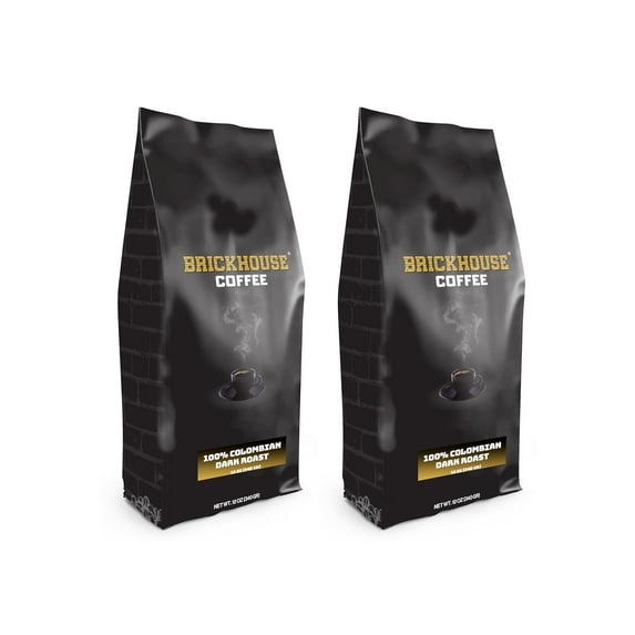 Brickhouse Ground Coffee, Dark Roast, 2 bags, 12 oz each (BRICKHOUSE Blend - 100% Colombian Dark Roast)