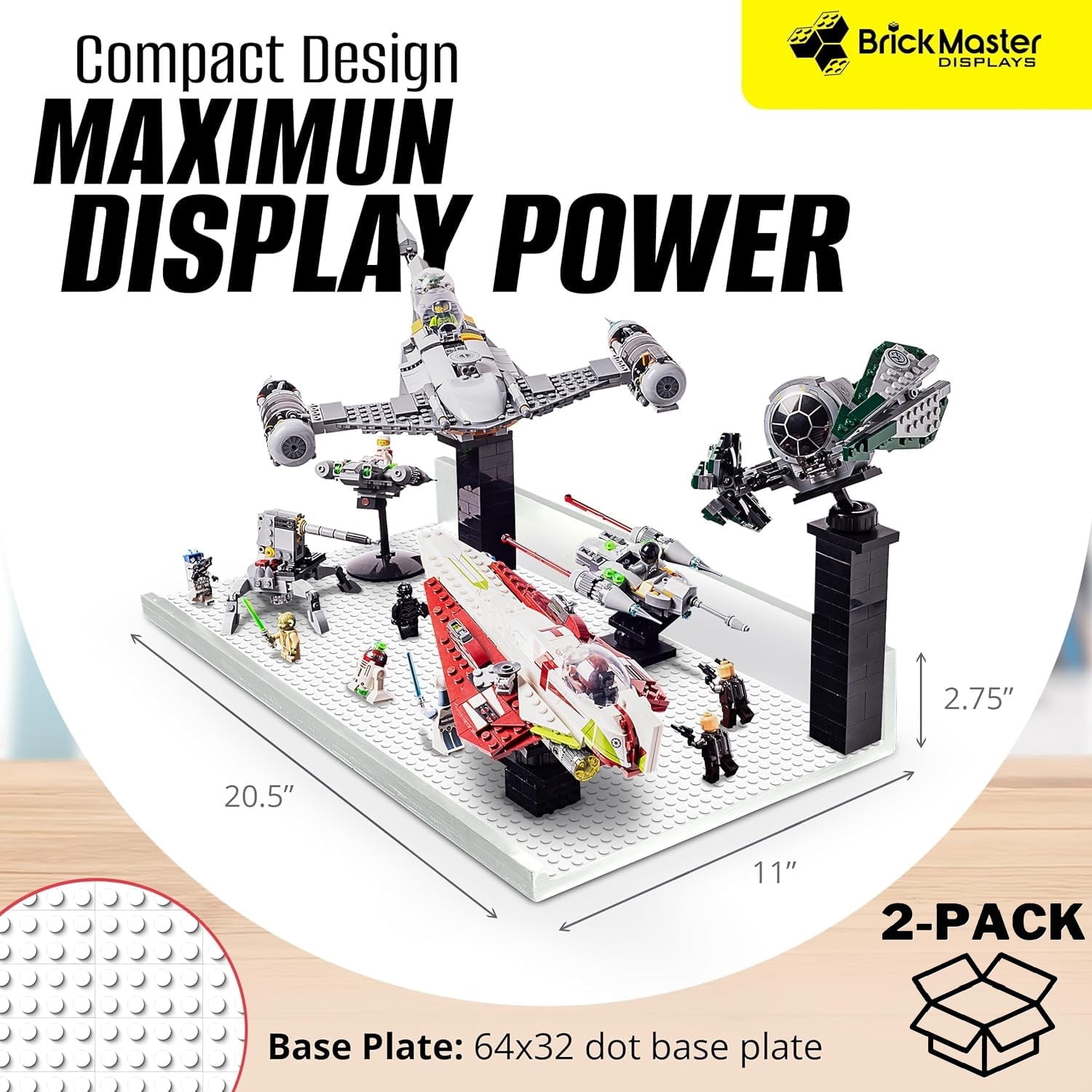 Brickmaster Displays - XL Shelves Floating Shelves for Building Block Display - Compatible as a Lego Display Shelf - Floating Shelves for Wall - Works with Major Building Blocks - White, 2-Pack