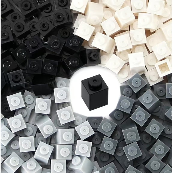 Bricks Black White Gray Bulk 600 Pieces Classic Basic Parts Building Creative Play Set Blocks Toy Accessories Compatible with 3005 Major Brands (4 Mixed Color)