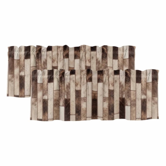 Bricks Patchwork 2 Panels Kitchen Valance, Western Ethnic Abstract Brown Beige Tan Fur Style Curtains Valances for Small Windows Rod Pocket Window Treatments for Living Room Bedroom 42"W x 18"L