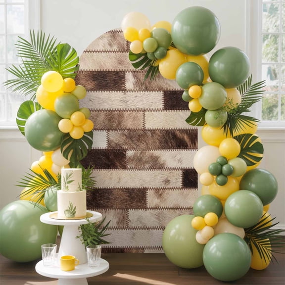 Bricks Patchwork Arch Backdrop Cover, 5FT, Western Ethnic Abstract Brown Beige Tan Fur Style Spandex Arch Covers Double-Sided Backdrop for Wedding Birthday Party Photo Background Decoration