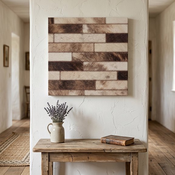 Bricks Patchwork Canvas Wall Art for Living Room Bedroom Bathroom, Western Ethnic Abstract Brown Beige Tan Fur Style Canvas Art Wall Decor, Artwork for Walls Home Office Decor, 8"x8"