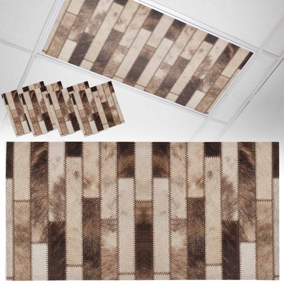 Bricks Patchwork Fluorescent Light Covers Western Ethnic Abstract Brown Beige Tan Fur Style Magnetic Light Filters Ceiling Lighting Panel Shade for Classroom Office Home 2 x 4 ft, 4 Pack